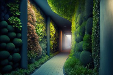 Yeşil duvar dikey bahçe dostu yeşil doğa çevre dostu tasarım manzarası.