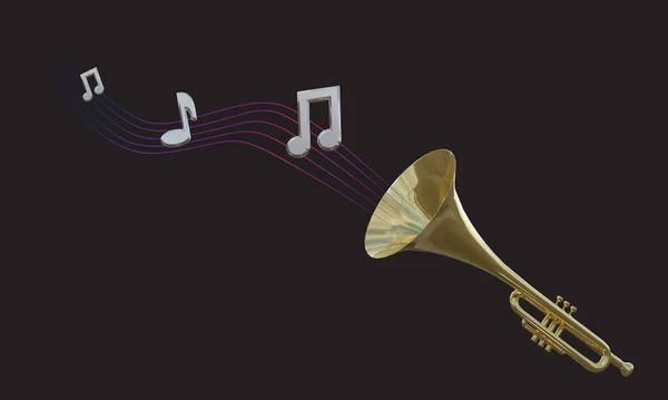 Trumpeta Notami Létat Černém Pozadí Ilustrace — Stock fotografie