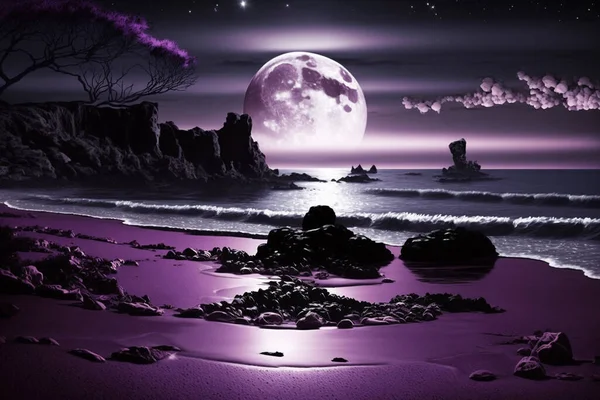 Krásná Mořská Krajina Úplňkem Pozadí Tmavá Pláž Přírodní Scéna Měsíčním — Stock fotografie