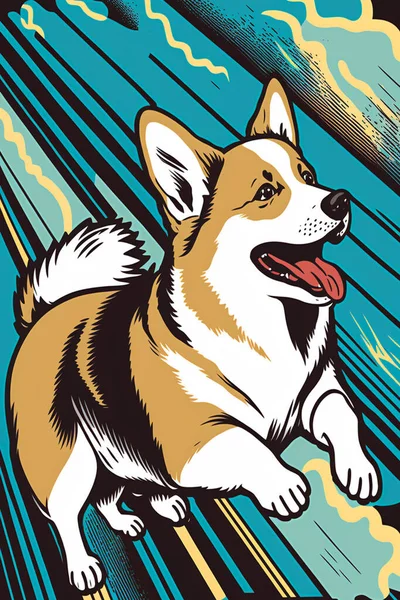 Portrait Corgi Dog Colorful Pop Art Background Illustration Image — Foto de Stock