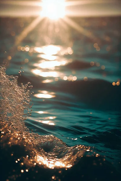 Nahaufnahme Ozeanwelle Mit Sonnenuntergang Hintergrund Friedlicher Und Ruhiger Hintergrund — Stockfoto