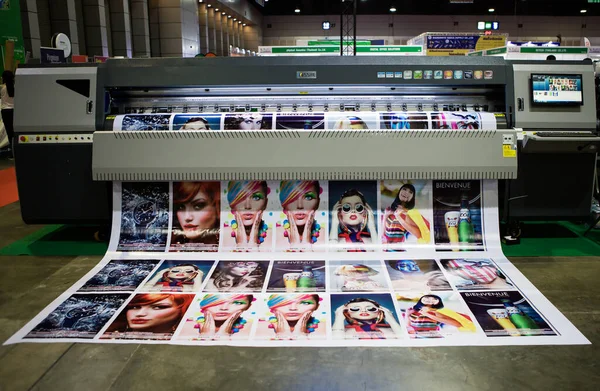 stock image Bangkok, Thailand - March 31, 2023: Wide format digital ink jet printer display in Print Tech 2023.