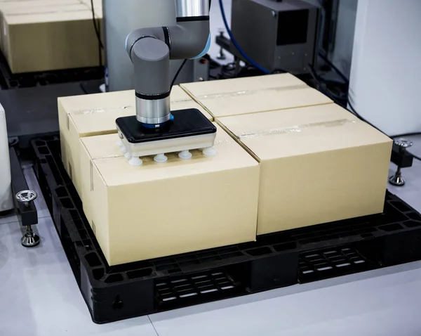 Cartone Universale Sollevamento Del Vuoto Del Robot Nella Linea Produzione — Foto Stock