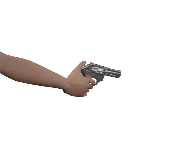 人的手拿着枪隔离在白色背景上 有截断路径 3D渲染图像 — 图库照片