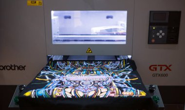 Bangkok, Tayland - 6 Haziran 2023: Sublimation printer show in Garment and Textile Manufacturing Industry.