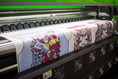 Bangkok, Tayland - 6 Haziran 2023: Sublimation printer show in Garment and Textile Manufacturing Industry.