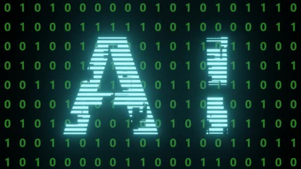 Artificial Intelligence Tekst Met Binaire Code Animatie Render Video — Stockvideo