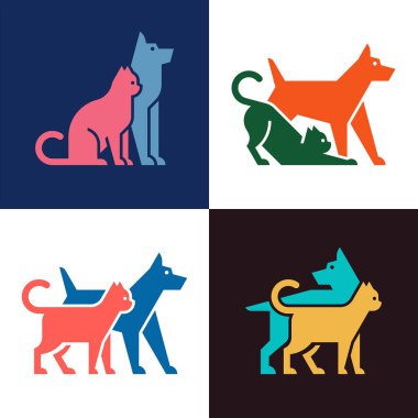 Köpek ve kedi logosu seti. Simge tasarımı. Şablon öğeleri