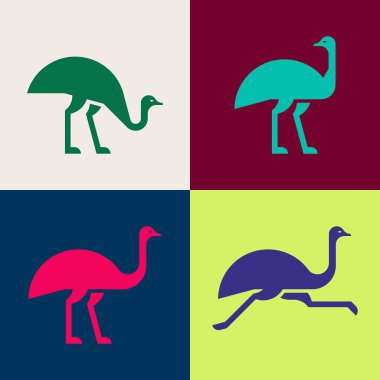 Devekuşu seti, devekuşu logosu. Simge tasarımı. Şablon ögeleri