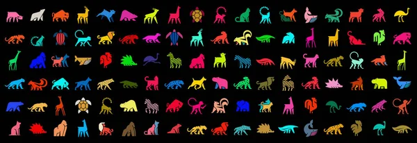 Колекція Логотипів Тварин Набір Логотипів Тварин Ізольовані Чорному Тлі — стоковий вектор