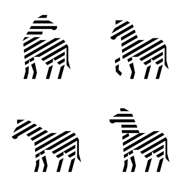 Set Zebra Zebra Logo Дизайн Ікона Тимчасові Елементи — стоковий вектор