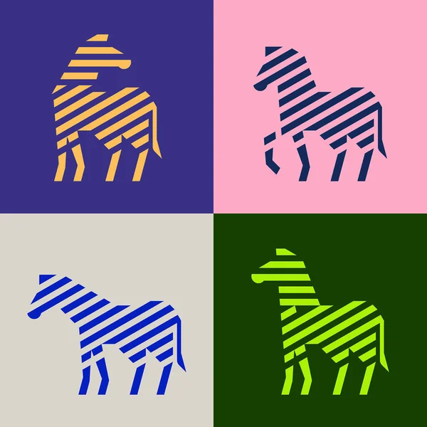 Conjunto Zebra Logótipo Zebra Design Ícones Elementos Modelo — Vetor de Stock