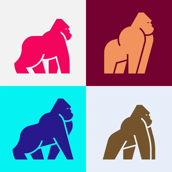 Conjunto Gorila Logotipo Gorila Design Ícones Elementos Modelo — Vetor de Stock
