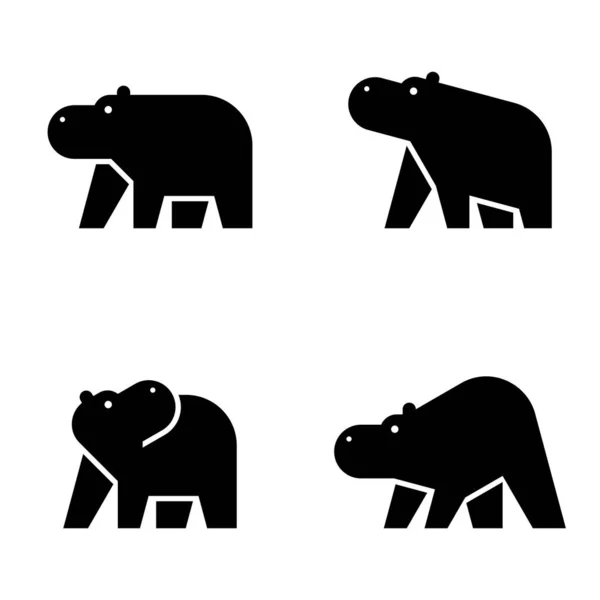 Conjunto Hipopótamo Logotipo Hipopótamo Diseño Iconos Elementos Plantilla — Archivo Imágenes Vectoriales