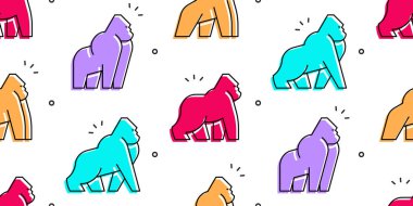 Goriller ile Dikişsiz Desen. beyaz arka plan üzerinde izole