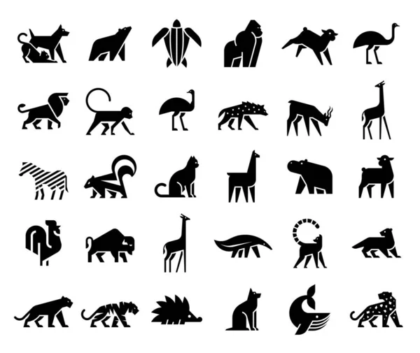 Συλλογή Λογότυπα Ζώων Σετ Λογότυπου Ζώου Απομονωμένη Λευκό Φόντο — Διανυσματικό Αρχείο