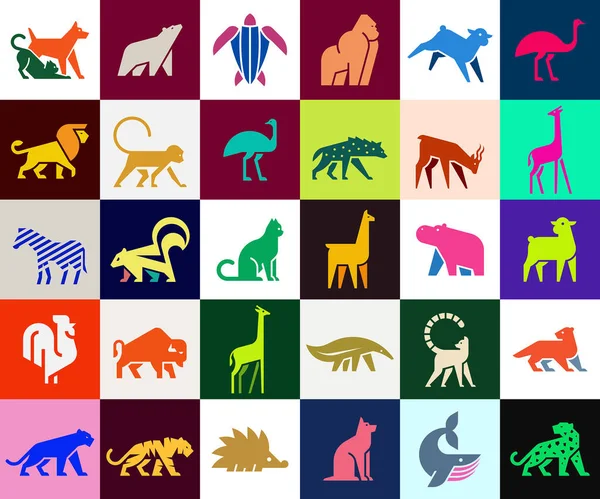 Collezione Loghi Animali Set Logo Animale Isolato Sfondo Bianco — Vettoriale Stock