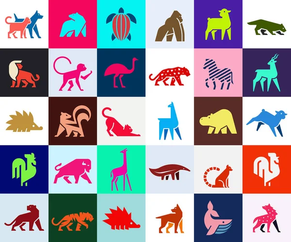 動物ロゴコレクション アニマルロゴセット 白い背景に隔離 — ストックベクタ