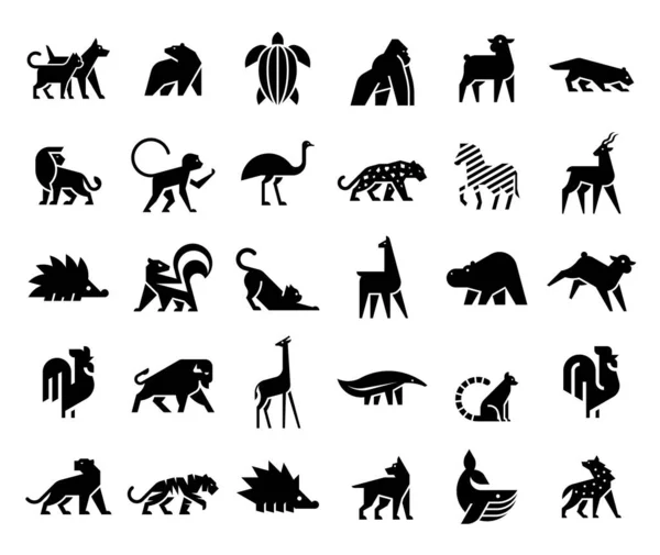 Coleção Logotipos Animais Logotipo Animal Definido Isolado Fundo Branco — Vetor de Stock