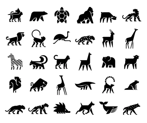 Συλλογή Λογότυπα Ζώων Σετ Λογότυπου Ζώου Απομονωμένη Λευκό Φόντο — Διανυσματικό Αρχείο