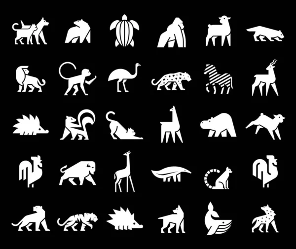 动物标志集合 动物标志集 在黑色背景上隔离 — 图库矢量图片