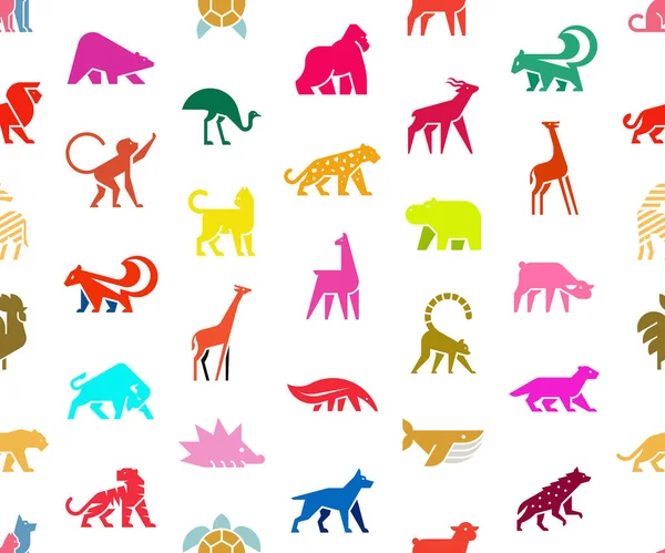Patrón Sin Costuras Con Logotipos Animales Logotipo Animal Aislado Sobre — Vector de stock