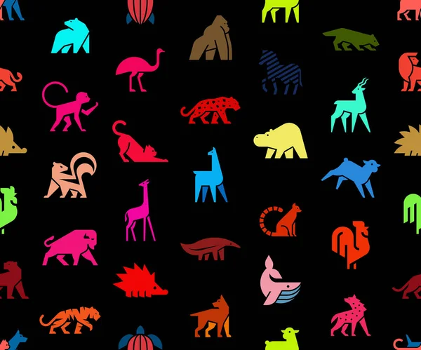 Nahtloses Muster Mit Animals Logos Animal Logo Set Vorhanden Isoliert — Stockvektor