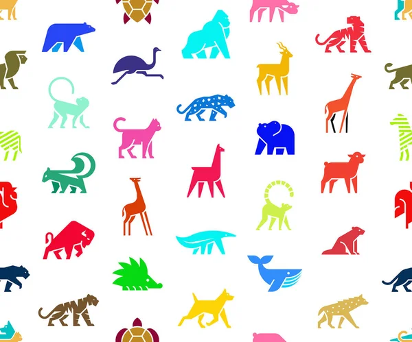動物のロゴとシームレスなパターン 動物のロゴセット 白地に隔離された — ストックベクタ