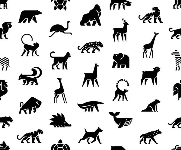 Hayvanlar Logolarında Kusursuz Desen Var Hayvan Logosu Seti Beyaz Arkaplanda — Stok Vektör