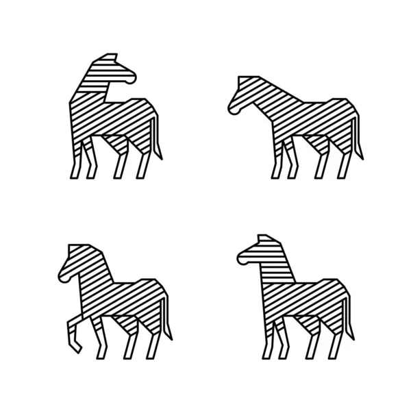 Set Zebra Zebra Logo Дизайн Ікона Тимчасові Елементи — стоковий вектор