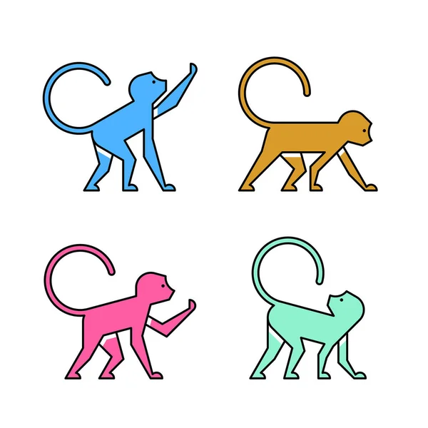Maymun Seti Maymun Logosu Simge Tasarımı Şablon Ögeleri — Stok Vektör