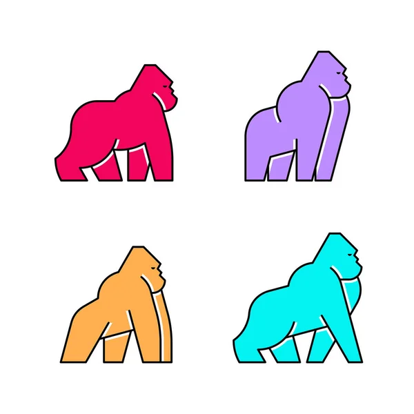 Goril Seti Goril Logosu Simge Tasarımı Şablon Ögeleri — Stok Vektör