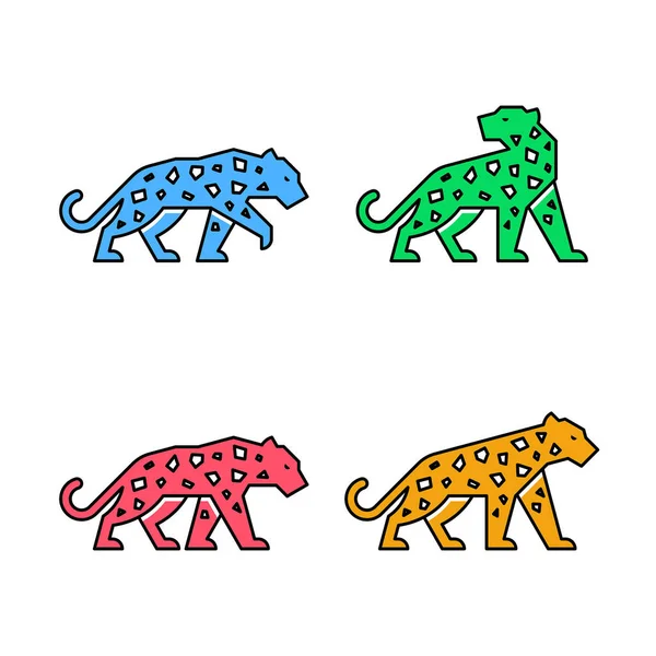Zestaw Leoparda Leopard Logo Projekt Ikony Elementy Szablonu — Wektor stockowy