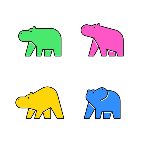 Conjunto Hipopótamo Logotipo Hipopótamo Diseño Iconos Elementos Plantilla — Archivo Imágenes Vectoriales