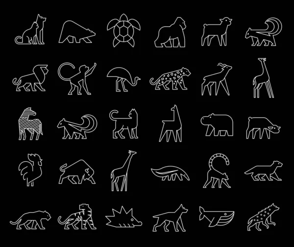 Collezione Loghi Animali Set Logo Animale Isolato Sfondo Nero — Vettoriale Stock