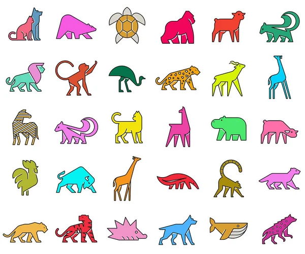 Hayvanlar Logoları Koleksiyonu Hayvan Logosu Seti Beyaz Arka Planda Yalıtılmış — Stok Vektör