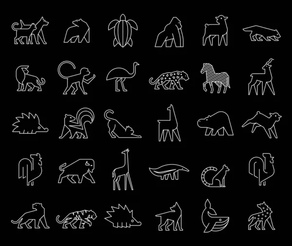 Tierlogos Sammeln Animal Logo Set Vorhanden Isoliert Auf Schwarzem Hintergrund — Stockvektor