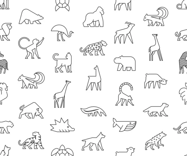 Seamless Pattern Animals Logos Animal Logo Set Isolated White Background — Stock Vector