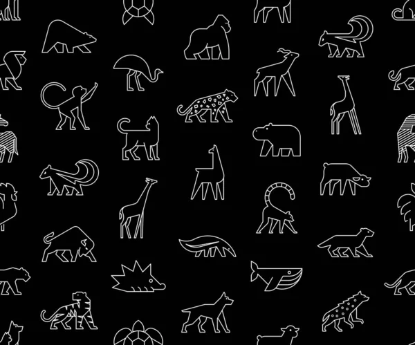 Hayvanlar Logolarında Kusursuz Desen Var Hayvan Logosu Seti Siyah Arkaplanda — Stok Vektör