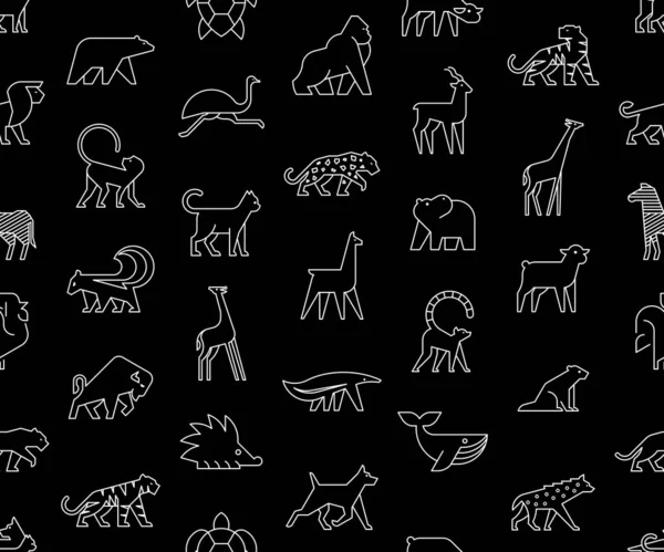 动物标志的无缝图案 动物标识设置 被隔离在黑人背景下 — 图库矢量图片