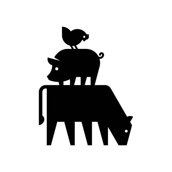家畜是奶牛 猪和鸡的标志 图标的设计 模板要素 — 图库矢量图片