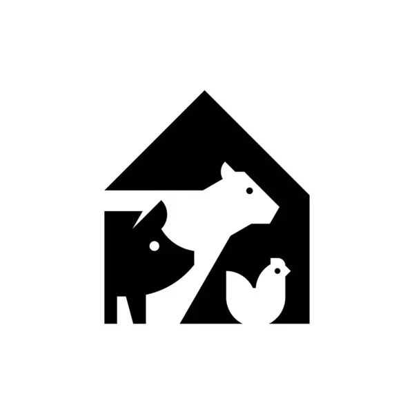 Logo Chovných Zvířat Kráva Prase Kuře Design Ikon Prvky Šablony — Stockový vektor