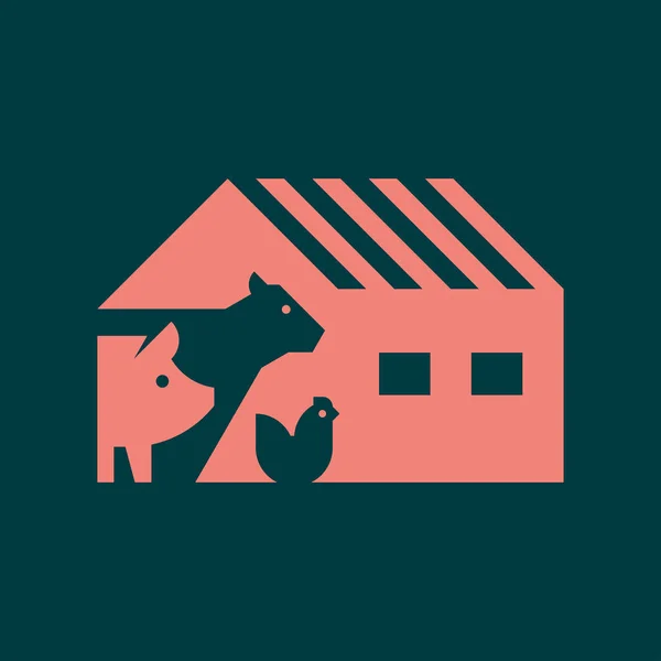 Logo Chovných Zvířat Kráva Prase Kuře Design Ikon Prvky Šablony — Stockový vektor