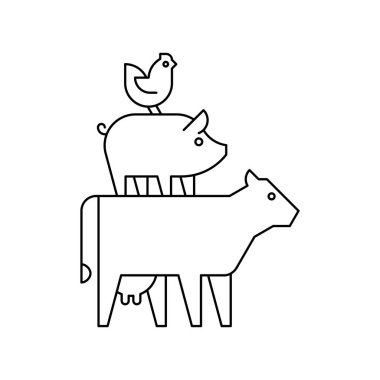 Çiftlik hayvanları logo ineği, domuz ve tavuk. Simge tasarımı. Şablon ögeleri