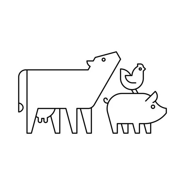 Çiftlik Hayvanları Logo Ineği Domuz Tavuk Simge Tasarımı Şablon Ögeleri — Stok Vektör