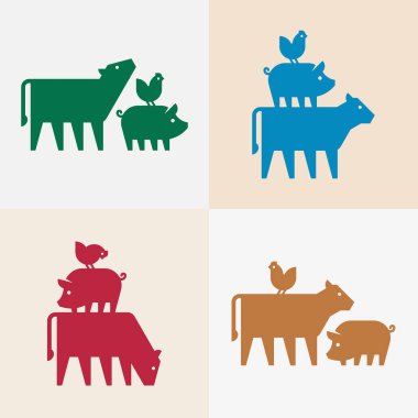 Set of Farm animals logo cow, pig and chicken. Icon design. Template elements