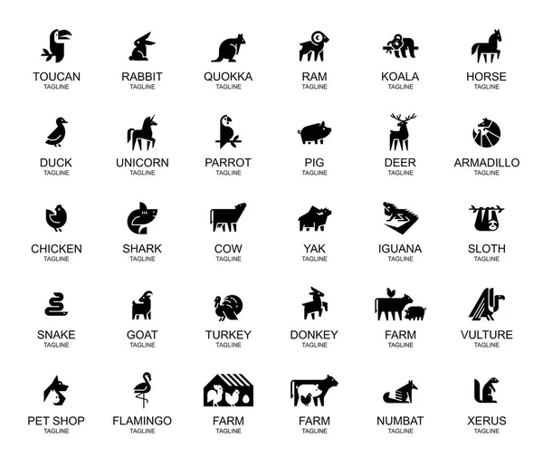 Collezione Loghi Animali Set Logo Animale Loghi Geometrici Astratti Icona — Vettoriale Stock