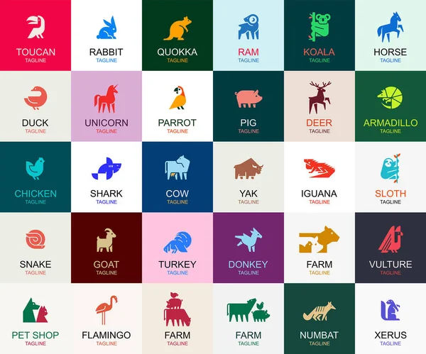Coleção Logotipos Animais Logotipo Animal Definido Logótipos Abstractos Geométricos Design — Vetor de Stock