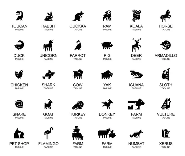 動物のロゴコレクション 動物のロゴセット 幾何学的な抽象ロゴ アイコンデザイン — ストックベクタ
