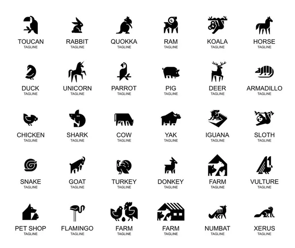 Coleção Logotipos Animais Logotipo Animal Definido Logótipos Abstractos Geométricos Design —  Vetores de Stock